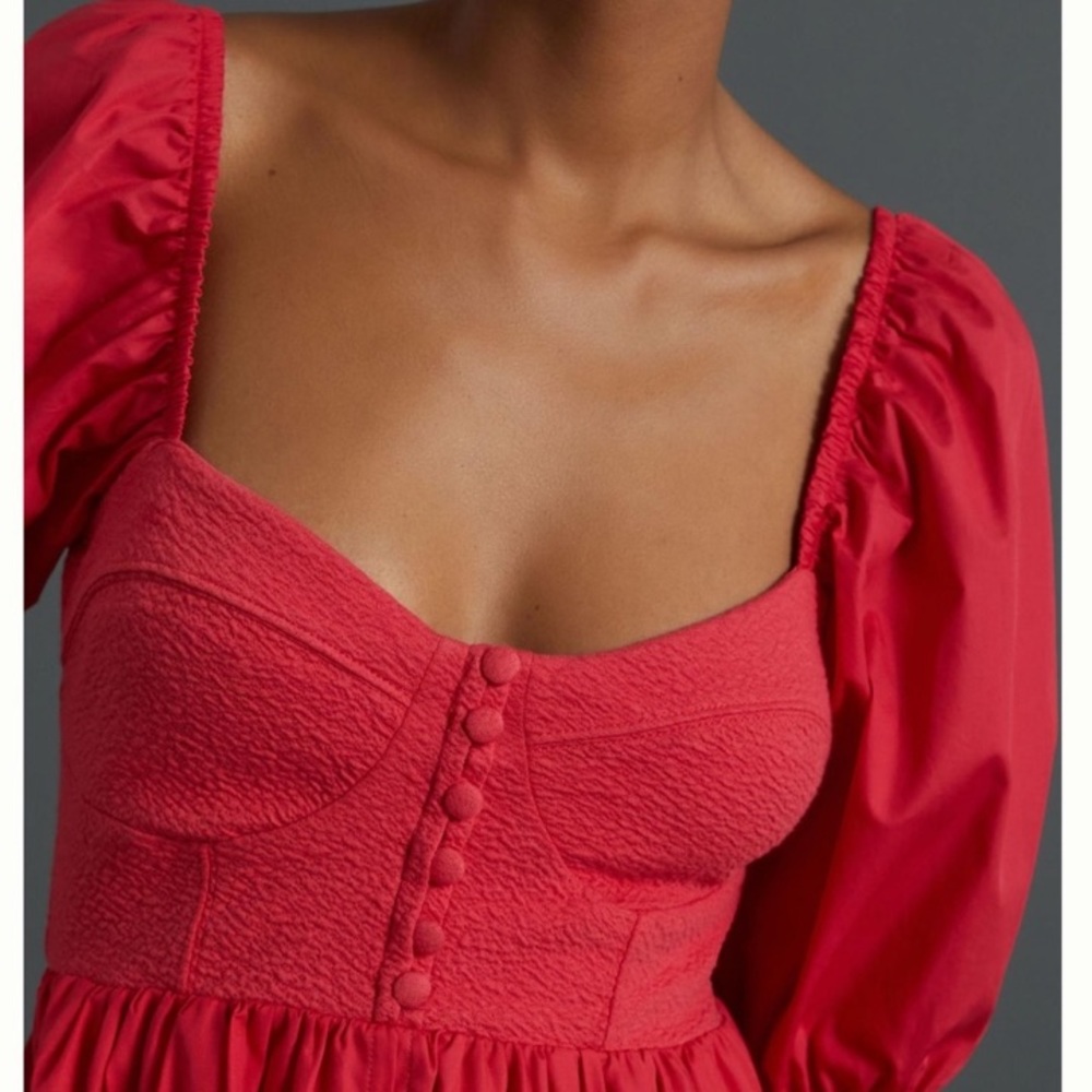 Maeve Anthropologie Puffed-Sleeved Sweetheart Mini Dress - Picture 14 of 15